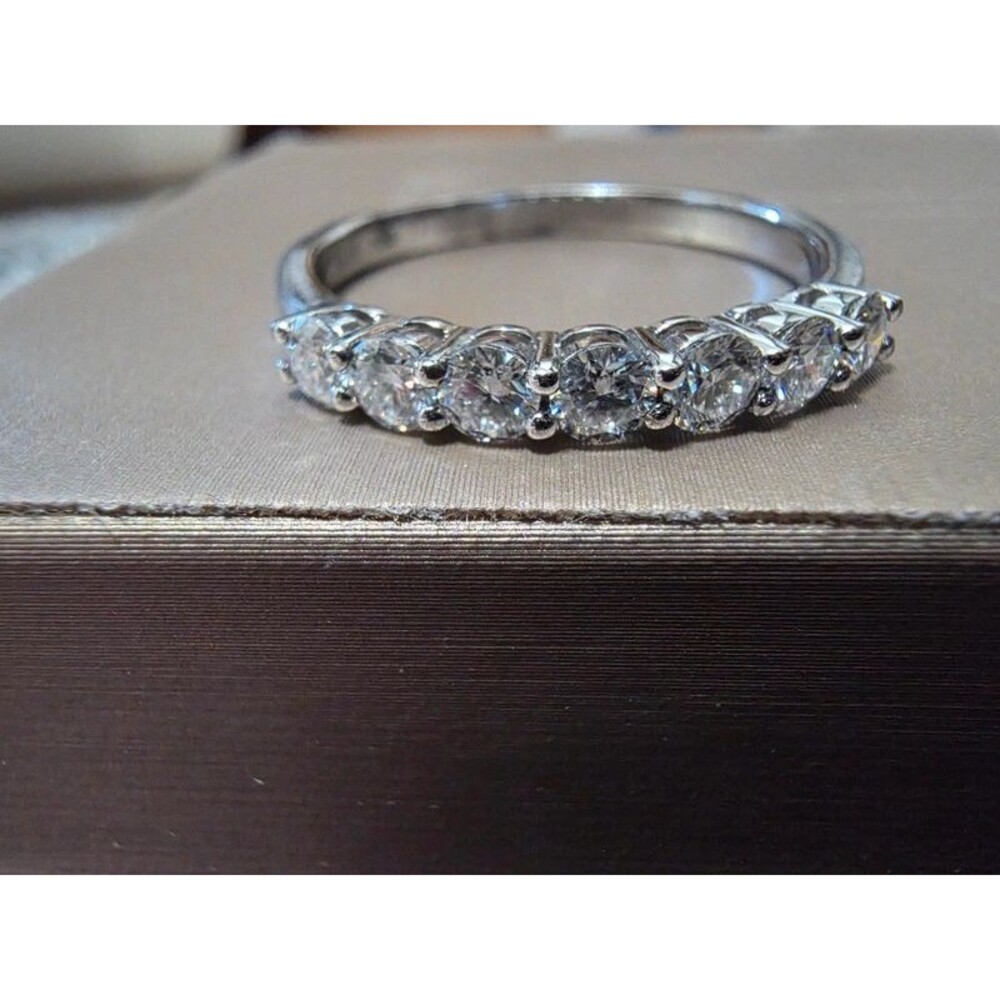 7-Stone Moissanite Half Eternity Ring 925 Sterling Silver Band Sz 10 Wedding